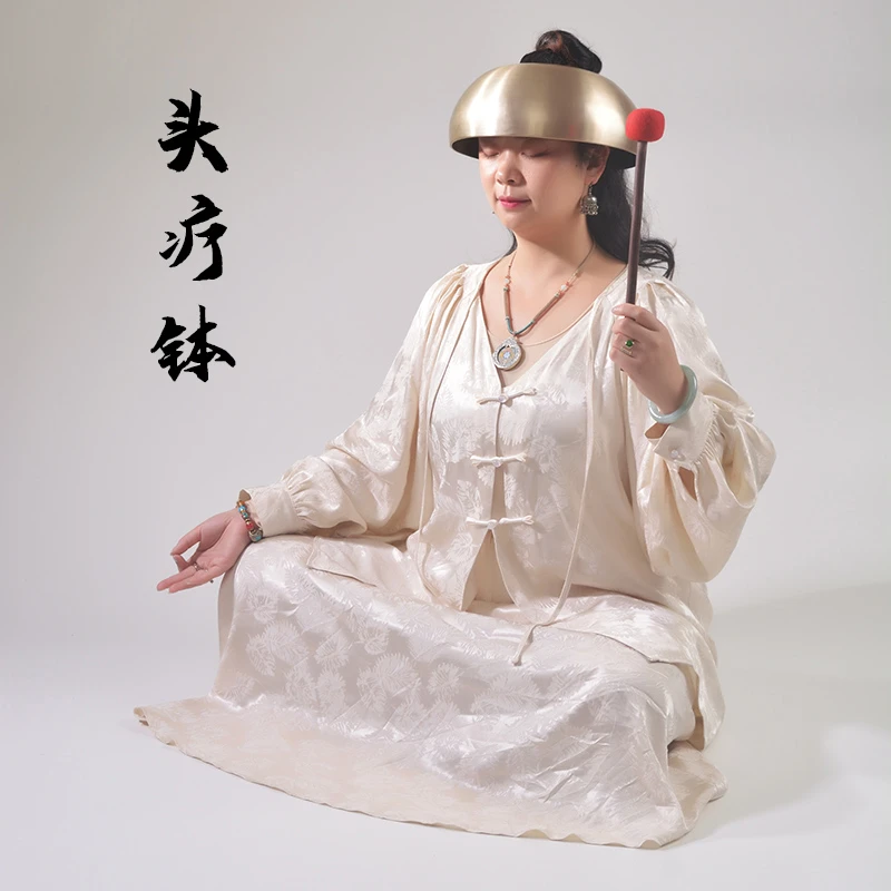 尼泊尔铜钵手工颂钵音疗专用头部膝盖音钵大尺寸实用配套手工铜器