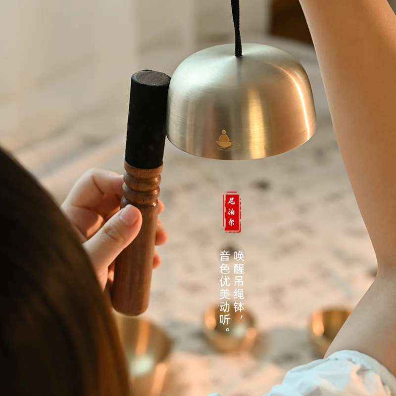 手持唤醒钵碰钟冥想铜罄音疗尼泊尔手工摆件引磬颂钵唤醒乐器套餐