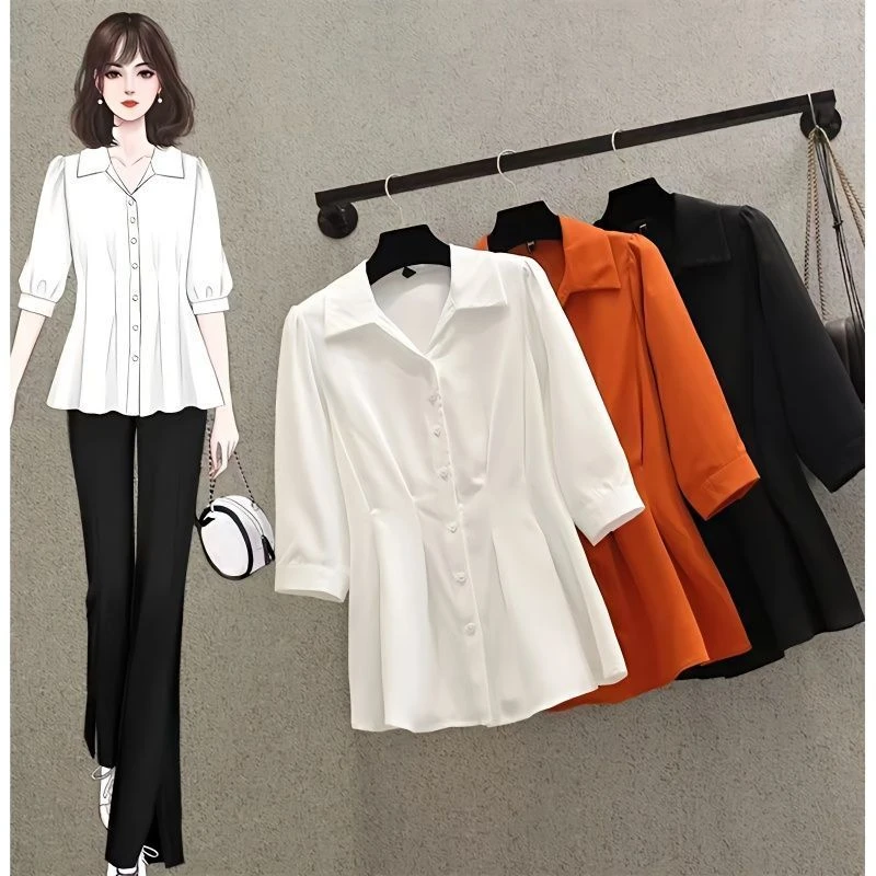 2025年胖妹妹大码女装夏装新款气质减龄显瘦上衣polo领时尚衬衫女