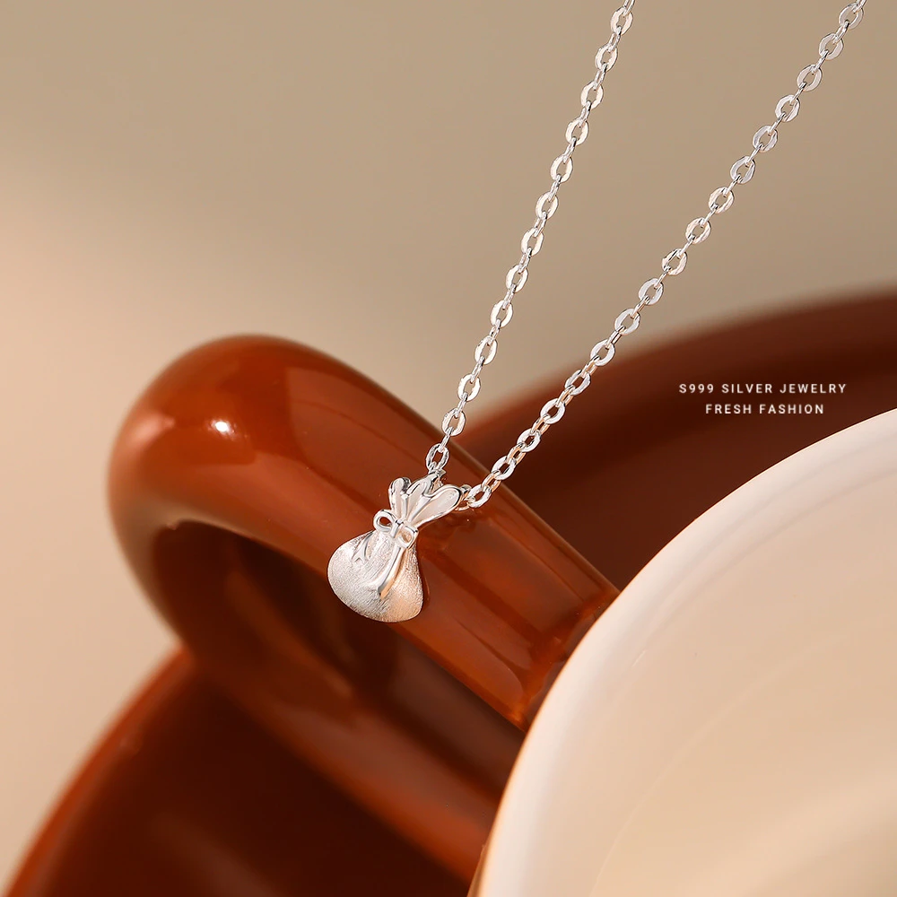 坠链均足银 钱袋子福袋项链锁骨链 纯银轻奢简约百搭时尚小众银色