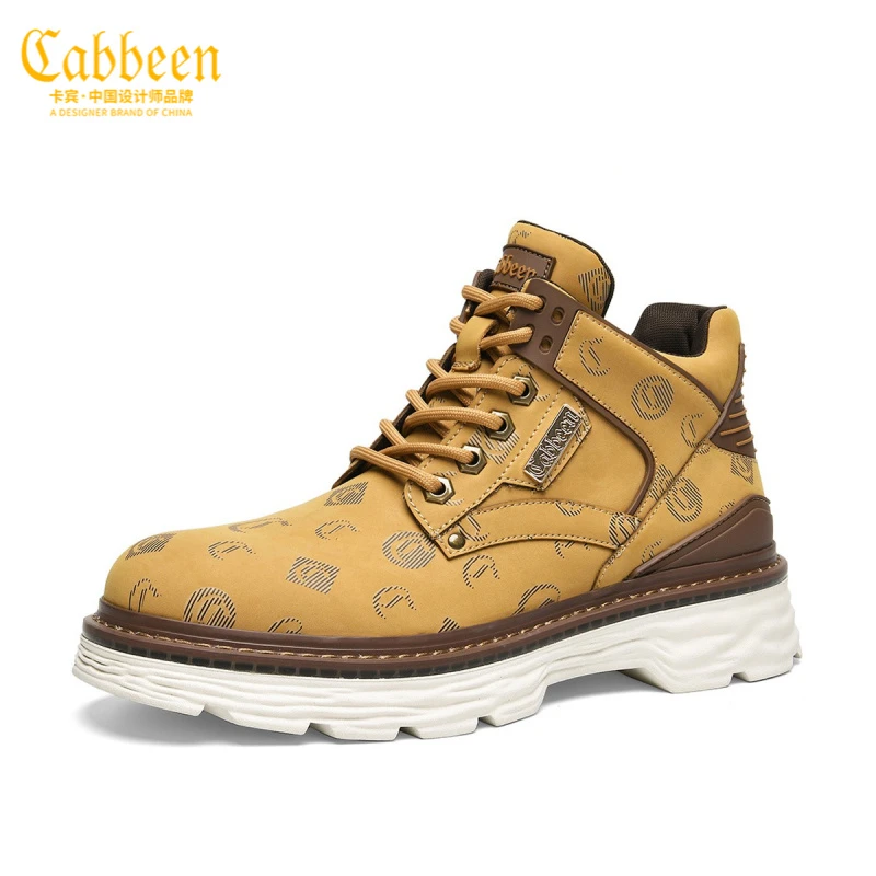 Cabbeen/卡宾新款网红爆款印花鞋潮流秋季冬季系带男鞋高帮时尚