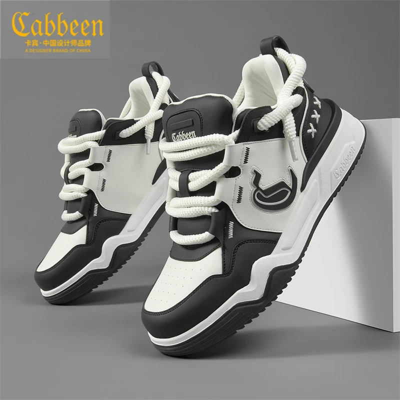 卡宾男士面包鞋潮感绑缚印压板鞋趣味怪兽厚底增高男式休闲鞋子