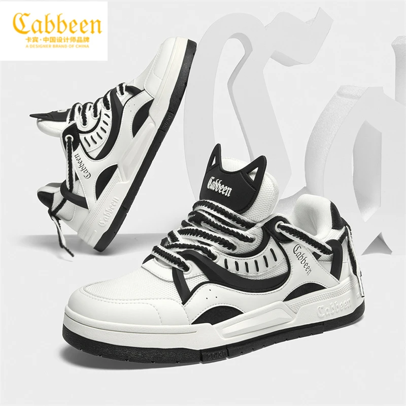 卡宾男鞋奶牛猫配色徽标猫头设计款2025年新款秋冬季男式休闲鞋子
