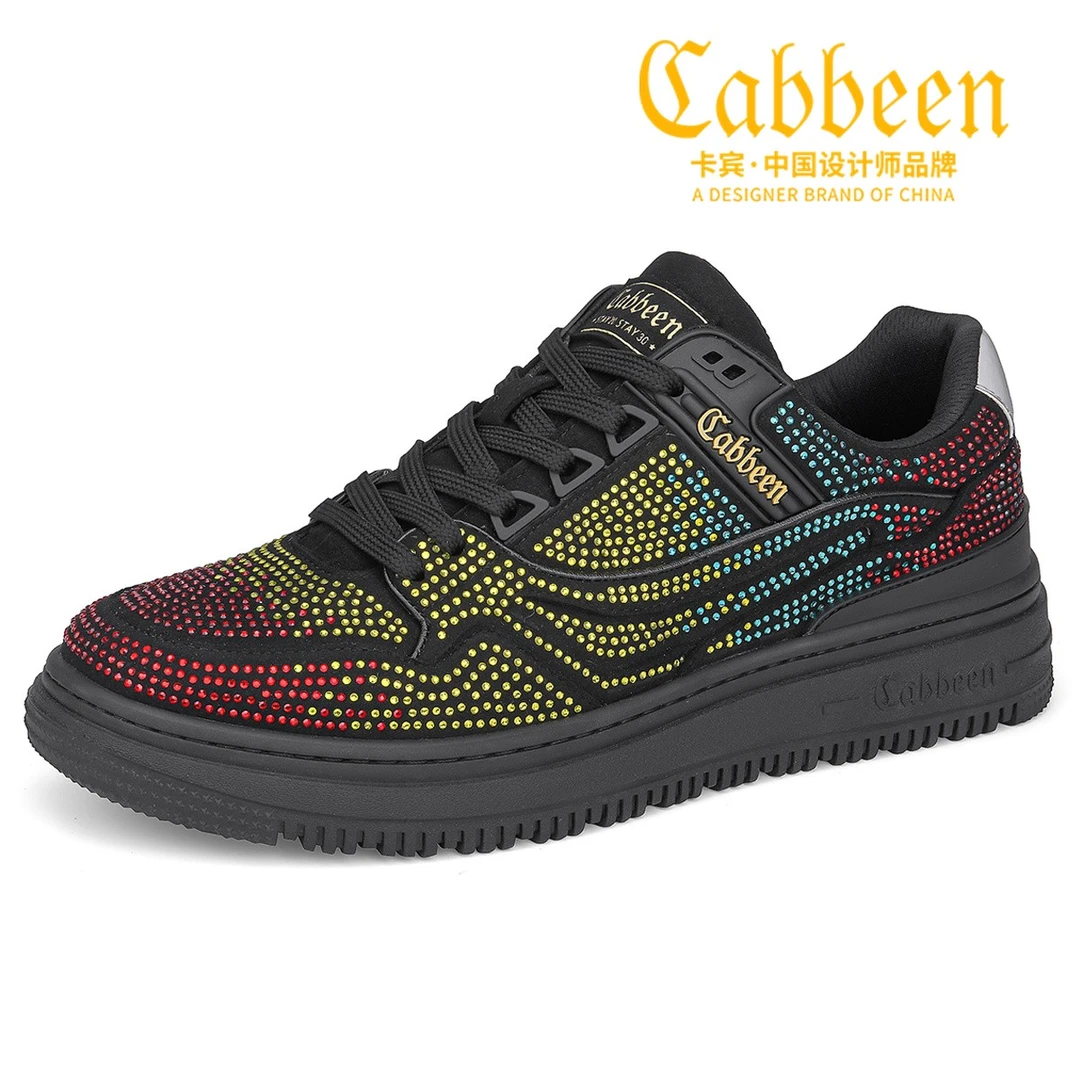 Cabbeen/卡宾时尚彩钻低帮轻奢休闲板鞋男韩版百搭潮鞋休闲鞋潮流