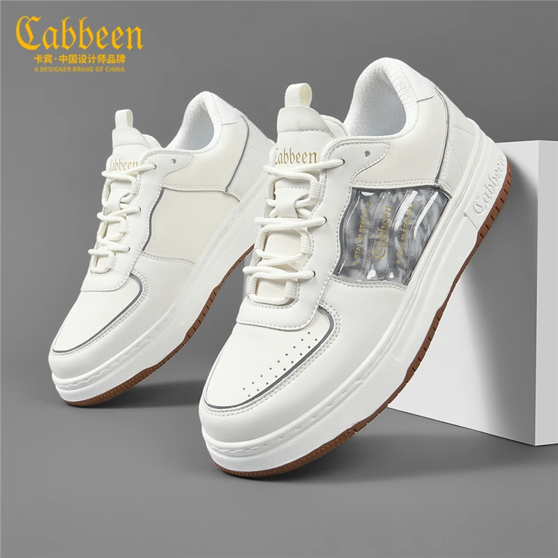 卡宾男生鞋子白色板鞋男冬季潮牌厚底男鞋百搭时尚男式休闲鞋子