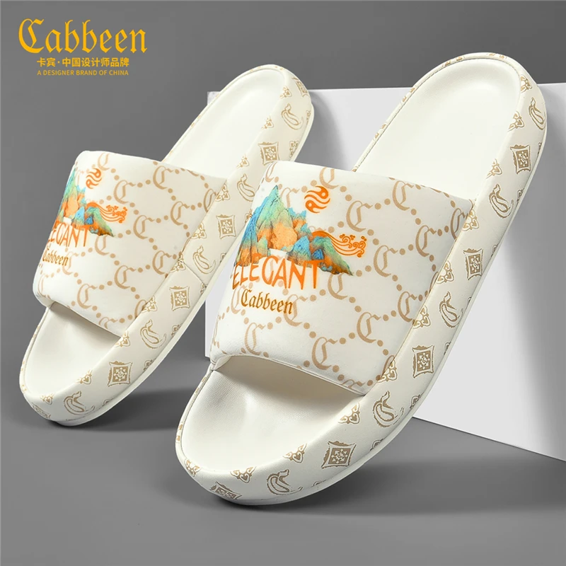 卡宾网红休闲家居拖鞋男士国潮一字拖2025新款夏季外穿运动凉拖