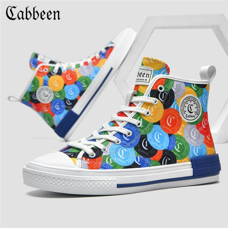 卡宾正品多彩C标底纹街潮2024新款高帮板鞋男鞋休闲百搭撞色鞋子