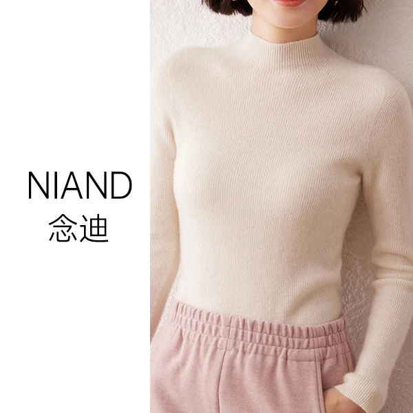 【绅秋甄选】秋冬新款12针单股抽条半高领打底羊绒衫女士毛衣针织