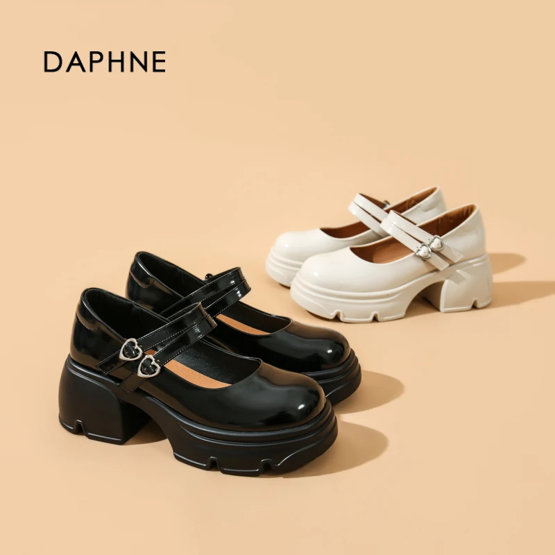 达芙妮厚底乐福鞋圆头乐福鞋女鞋单鞋时尚复古法式玛丽珍鞋