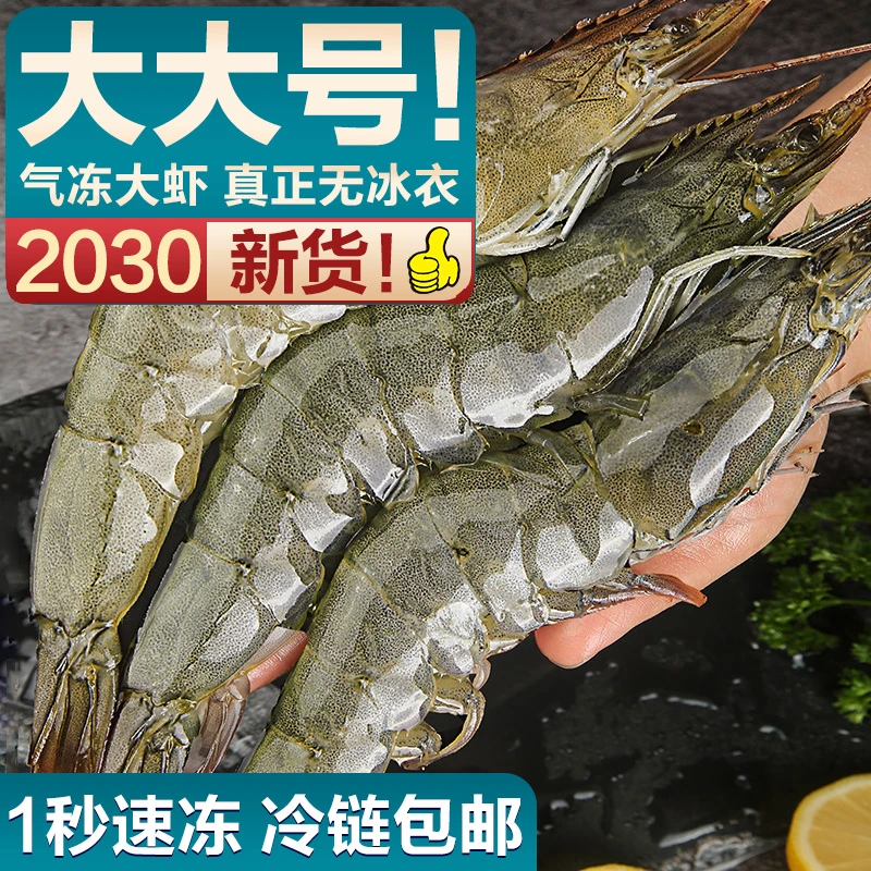 气冻20/30青岛大虾净重3斤鲜活特大青虾白对虾海虾海鲜2030海捕