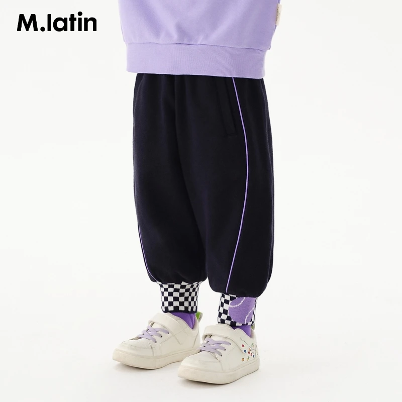 H1马拉丁童装裤子24秋新款男定织罗纹撞色嵌条针织长裤