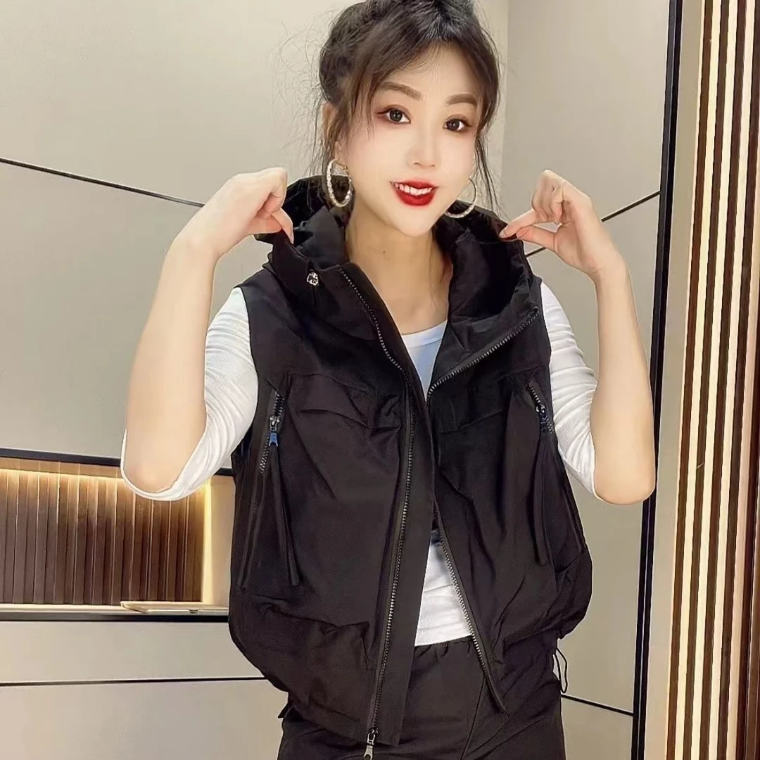 新款大兜连帽韩版拉链坎肩时尚宽松外套洋气短款休闲马甲女