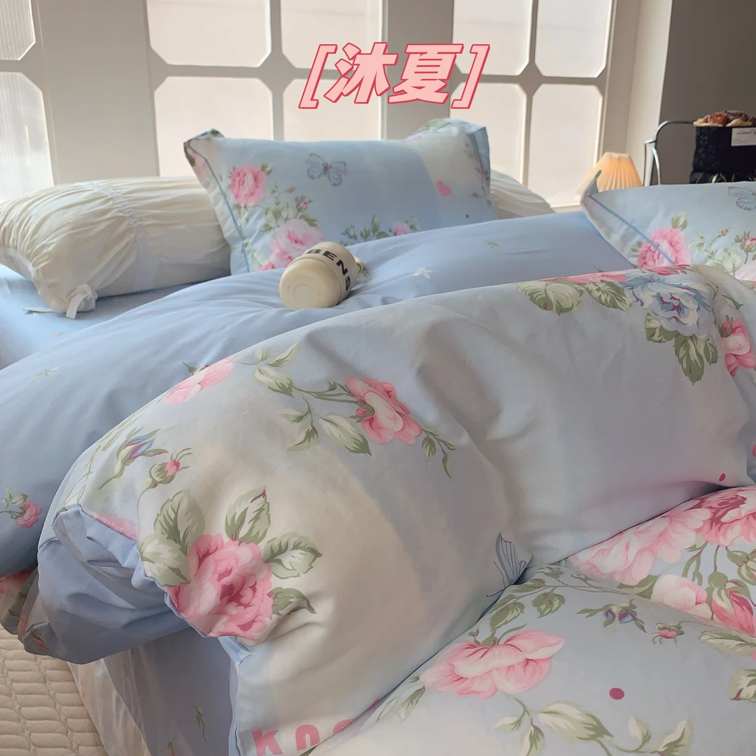 全棉印花小清新松弛感柔软四件套韩系ins全棉四件套斜纹【雯萱】