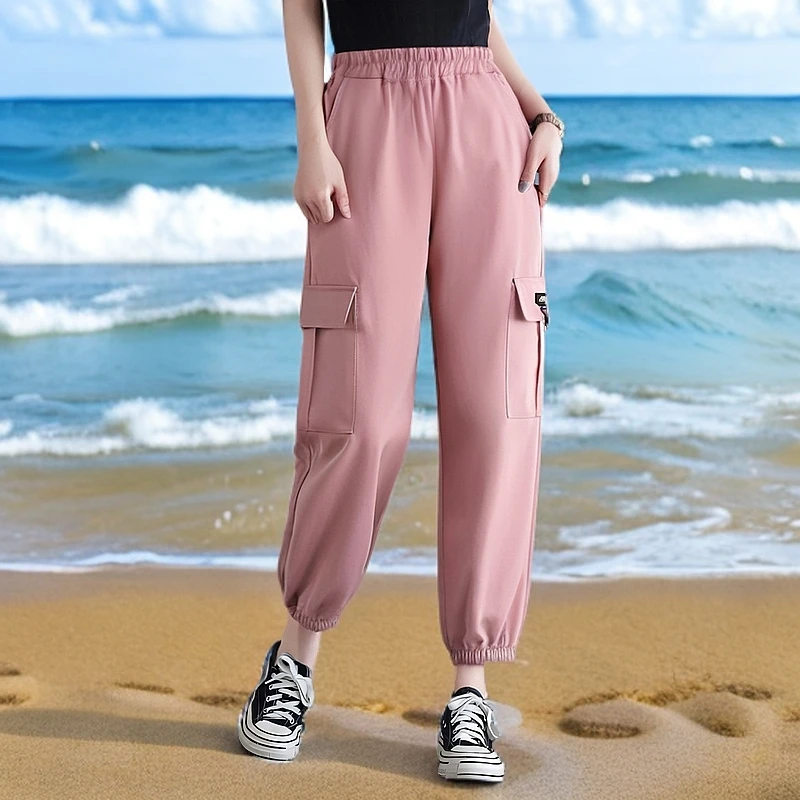 女童春秋款2025新款工装外穿裤中大童宽松户外运动时尚束口长裤