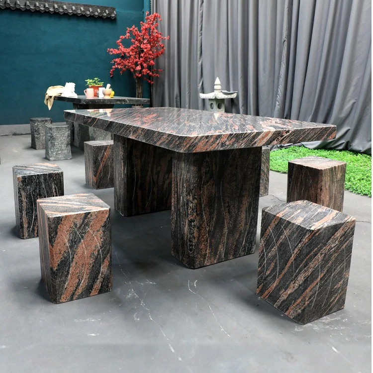 石桌石凳户外石头桌子一套别墅休闲天然石材长形家用桌椅庭院花园