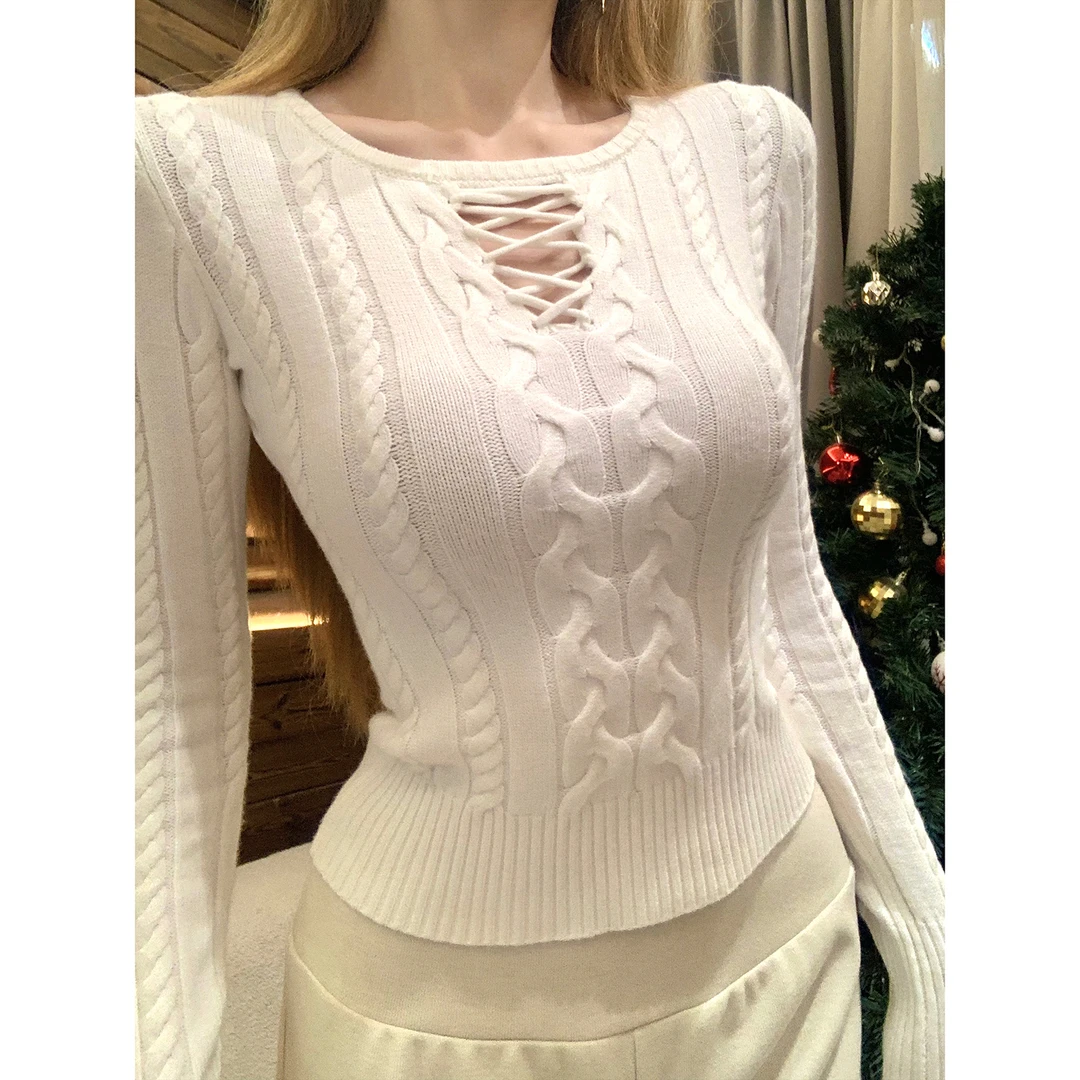 DREAM SEVEN77秋冬修身显瘦镂空针织毛衣女气质打底上衣QJ86312