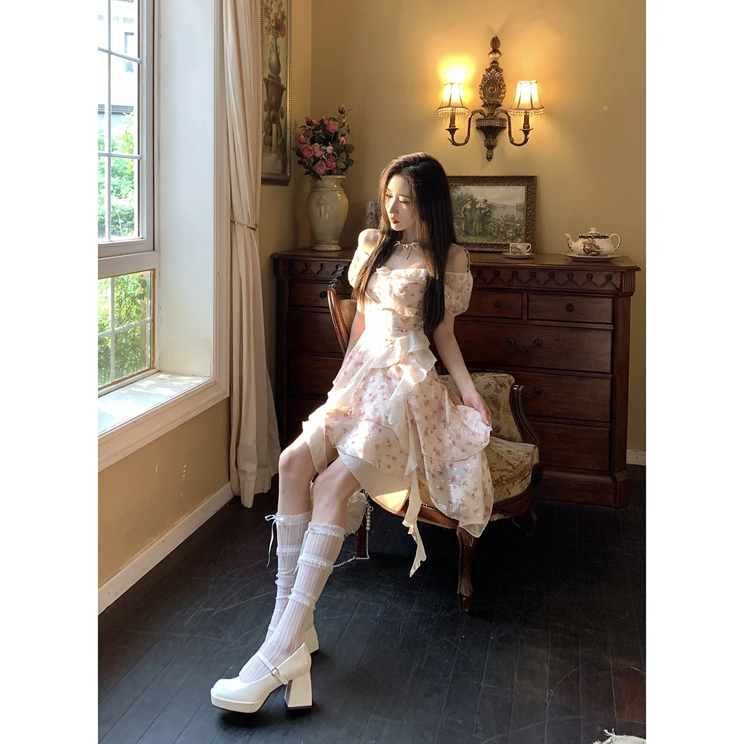 DREAM SEVEN77【雾野山茶】碎花短袖设计感连衣裙显瘦夏季 QL75220