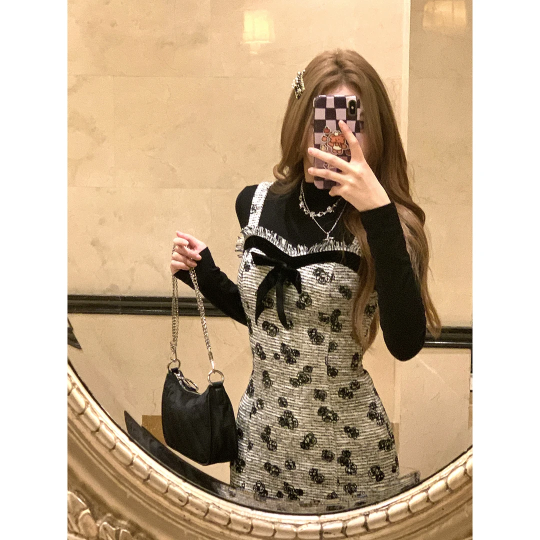 DREAM SEVEN77显瘦气质小香风秋冬吊带连衣裙打底两件套QL86101