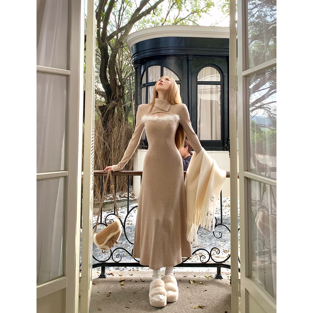 DREAM SEVEN77 性感针织连衣裙秋冬半高领修身显瘦包臀气质裙子