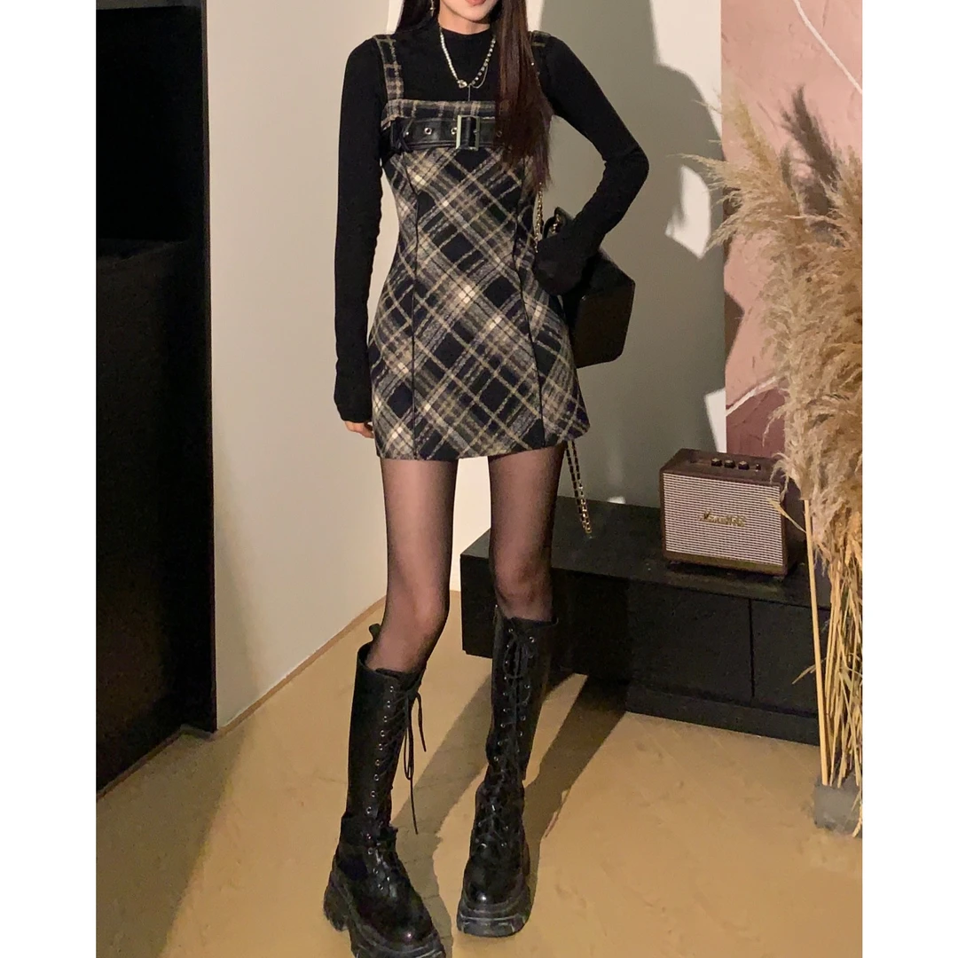 DREAM SEVEN77格纹短款吊带连衣裙冬季内搭辣妹连衣裙QL64567