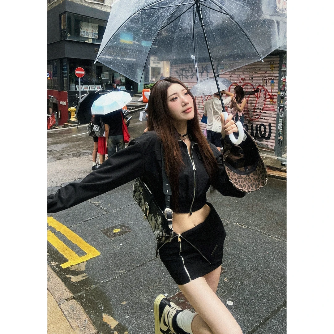 DREAM SEVEN77  短款外套半裙秋季黑色显瘦套装QH85726/QY85727