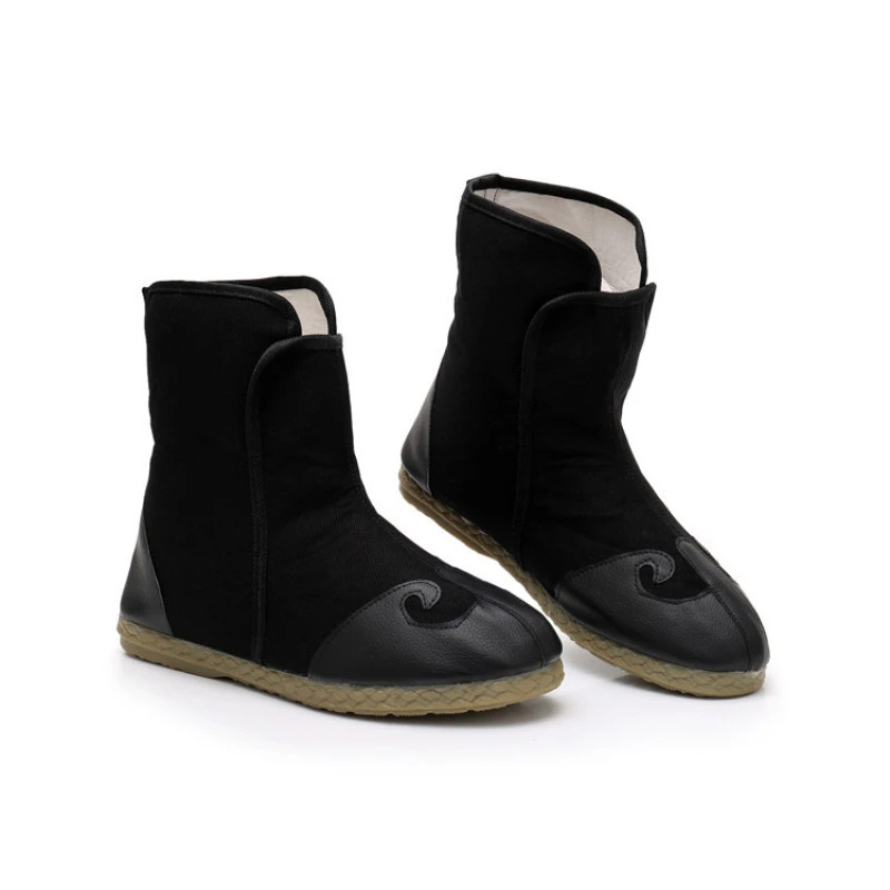 秋冬复古老北京中筒靴皮革棉靴加绒时尚文艺中国风男靴中式男靴子