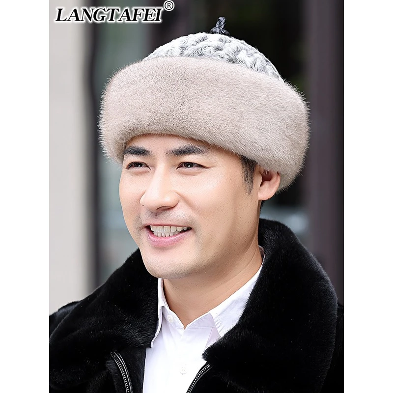 貂皮帽子男士秋冬男水貂帽整貂帽貂绒帽中老年男士冬季防寒老头帽