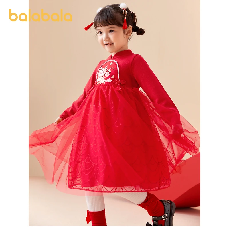 巴拉巴拉女童连衣裙新中式潮2024新款裙子网纱公主裙208124111008