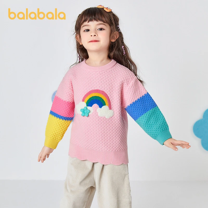 巴拉巴拉女童甜美撞色套头毛衣幼童卡通圆领秋冬毛衫208422103014