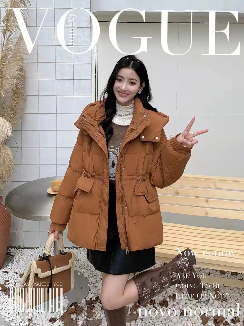 玛罗兰 正品上新 大白鹅的绒 连帽缩腰中款外套