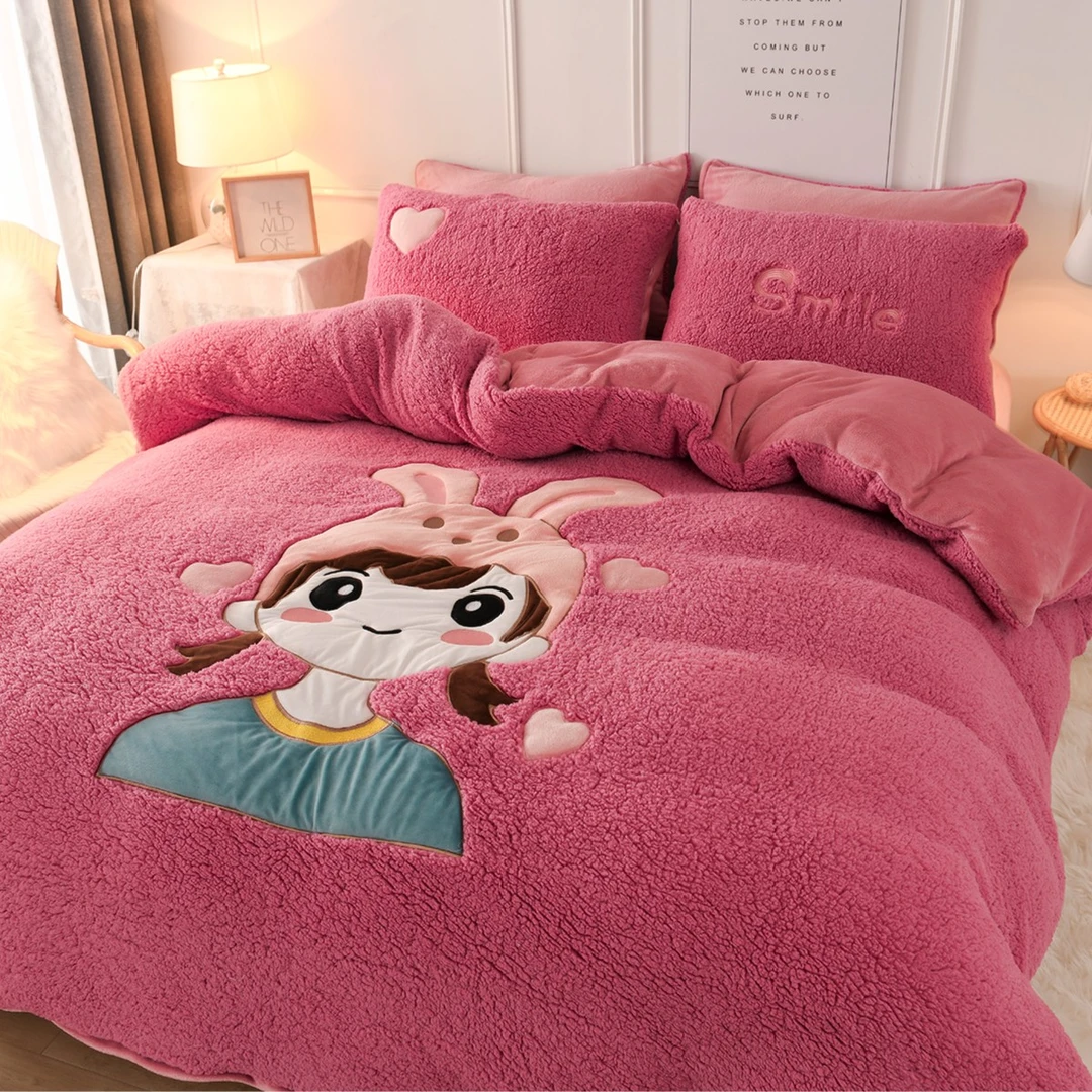 卡通毛牛奶绒四件套 毛巾绣床品幻影 小仙女