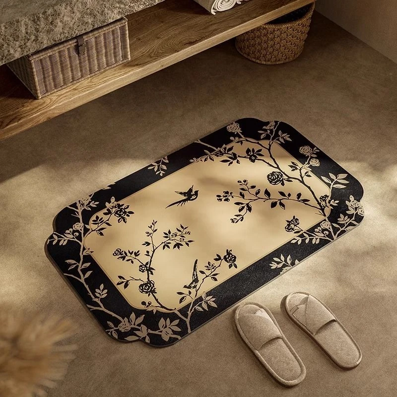 中式卫浴硅藻泥速干地垫卫生间防滑脚垫洗手间轻奢北欧复古浴室垫