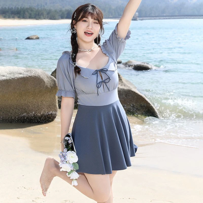 大码泳衣女胖mm遮肚显瘦200斤保守裙式连体宽松加肥加大温泉微胖