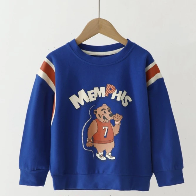 2024秋冬新款男童休闲印花圆领韩版蓝色运动小熊卫衣362119