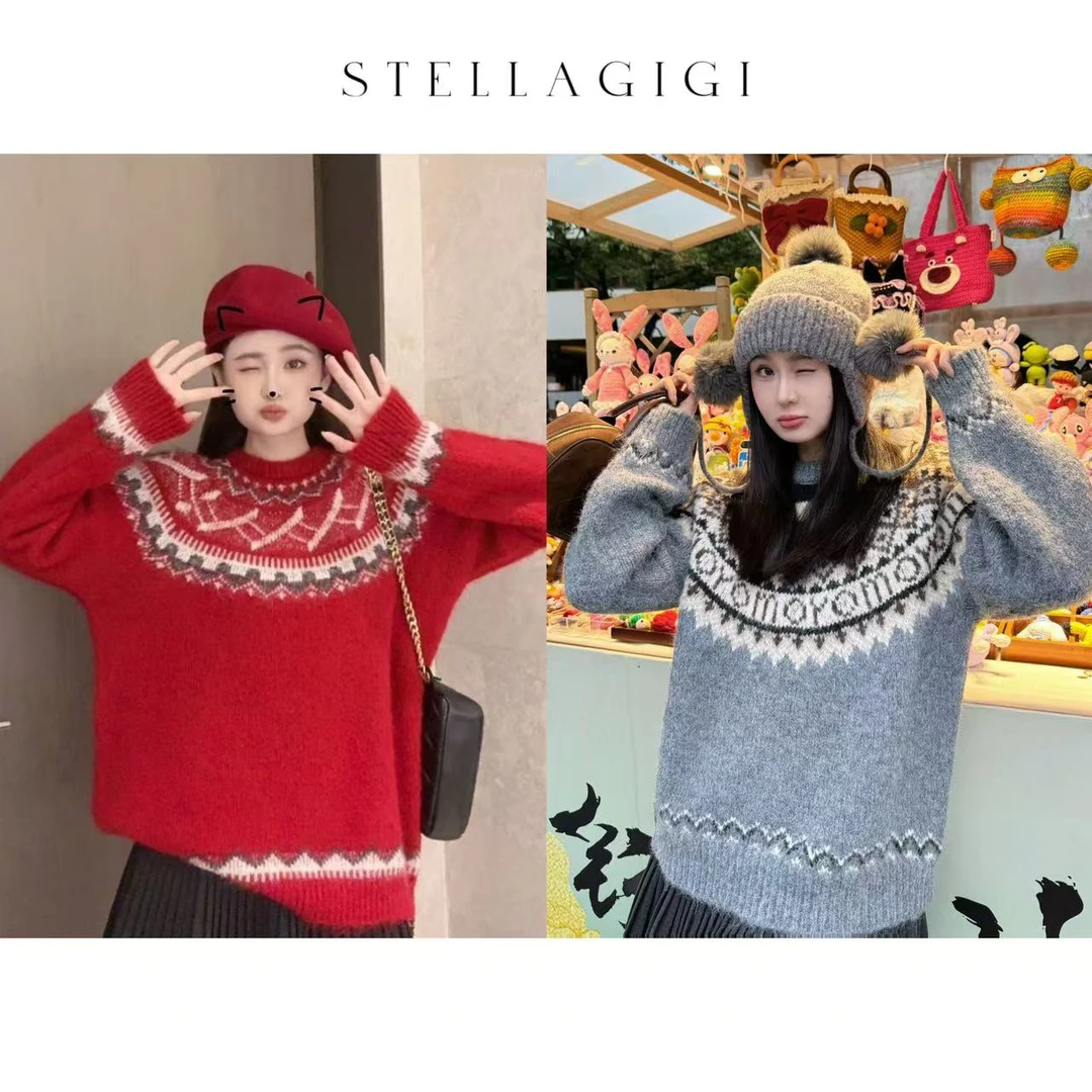 SG / 郭幂幂 AW 费尔岛风 重工撞色几何图案圆领毛衣MY-20242239