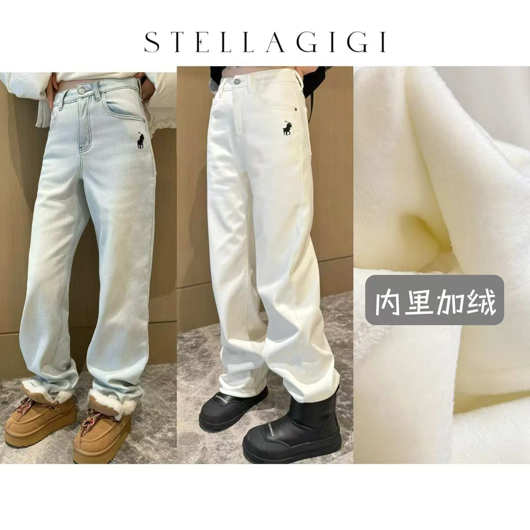 SG / 郭幂幂 AW 小马刺绣窄版直筒加绒牛仔裤K-20242572