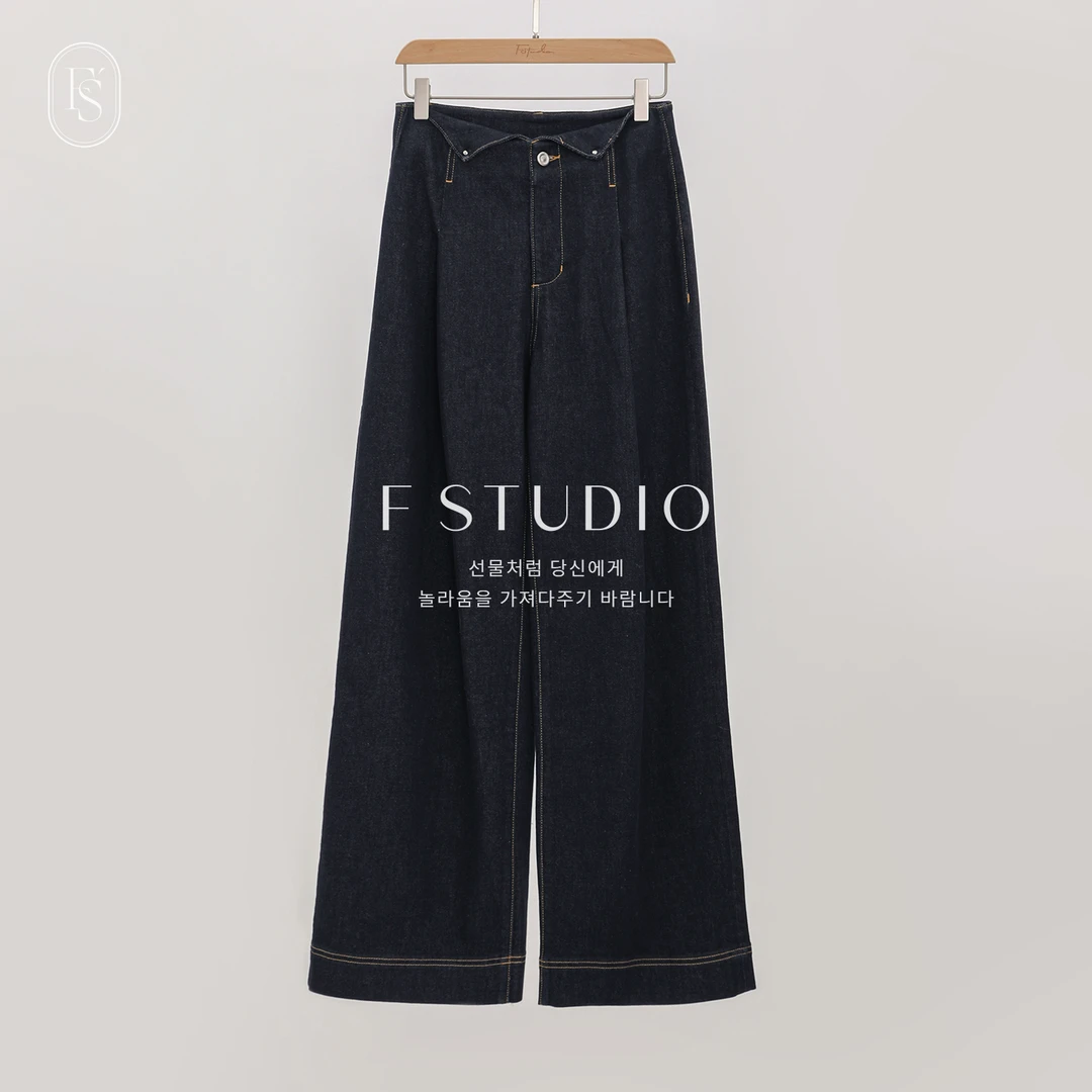 法儿家韩国限定【小翻领丹宁】FS401X032腰头翻折牛仔裤YY