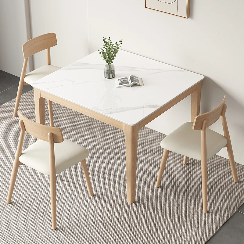 北欧风家用小户型岩板实木餐桌椅组合原木色客厅阳台打牌吃饭桌子