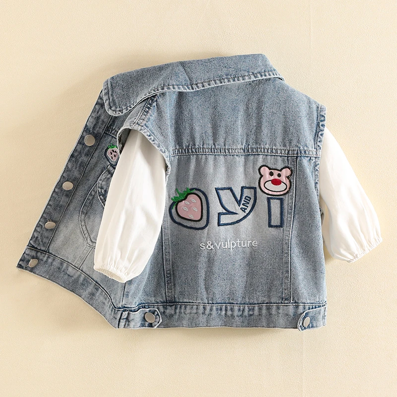 女童牛仔马甲春季薄款2024新品儿童卡通坎肩背心幼儿园1--8岁外穿