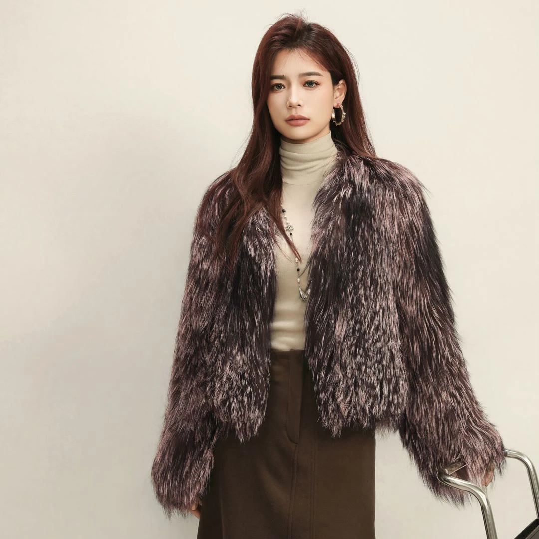 ruandai/阮黛‘’路易夫人‘’2024稀有银狐双面编制短款外套