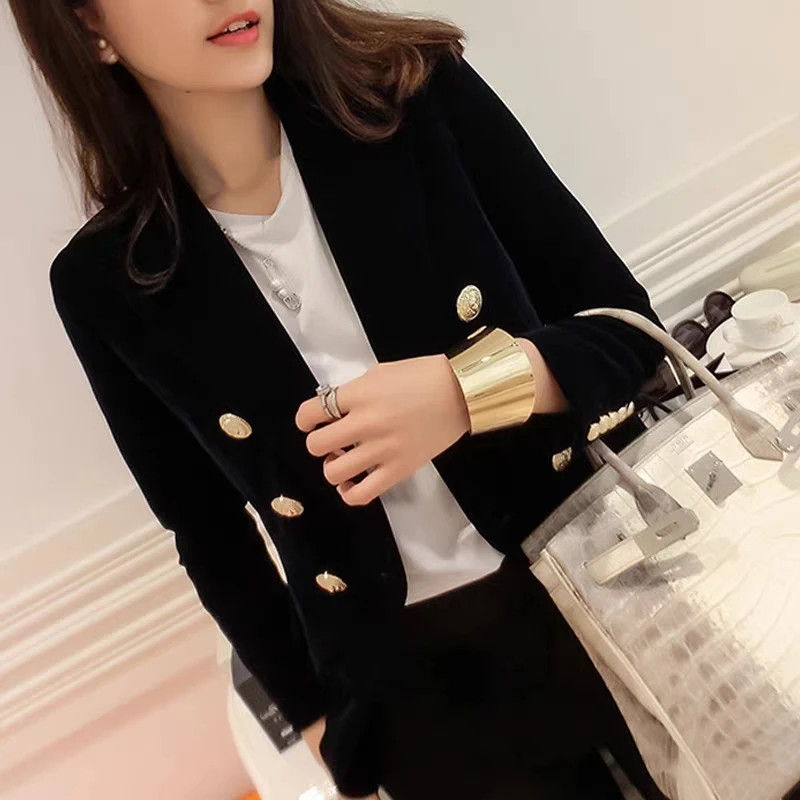 春季新款外套女秋款丝绒西服外套气质穿搭修身显瘦职业外穿上衣