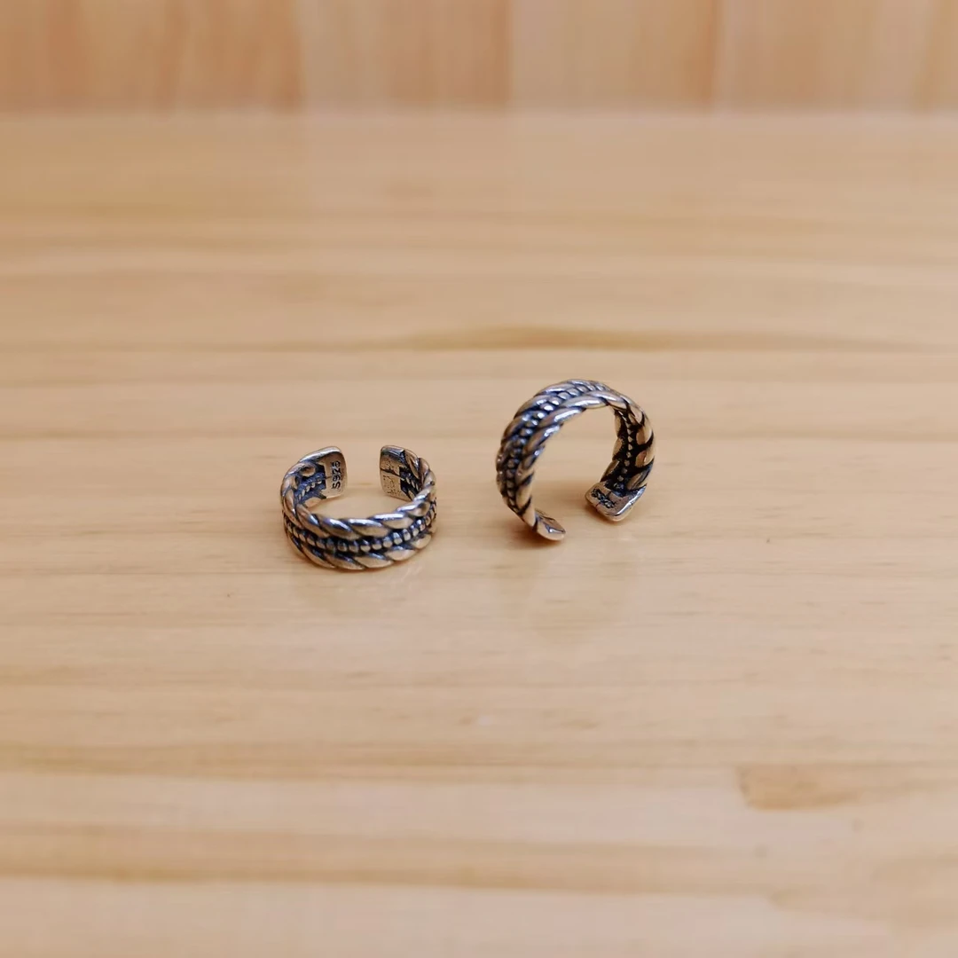 925银耳饰 925银编织版耳骨夹素款开口女复古做旧个性气质时尚