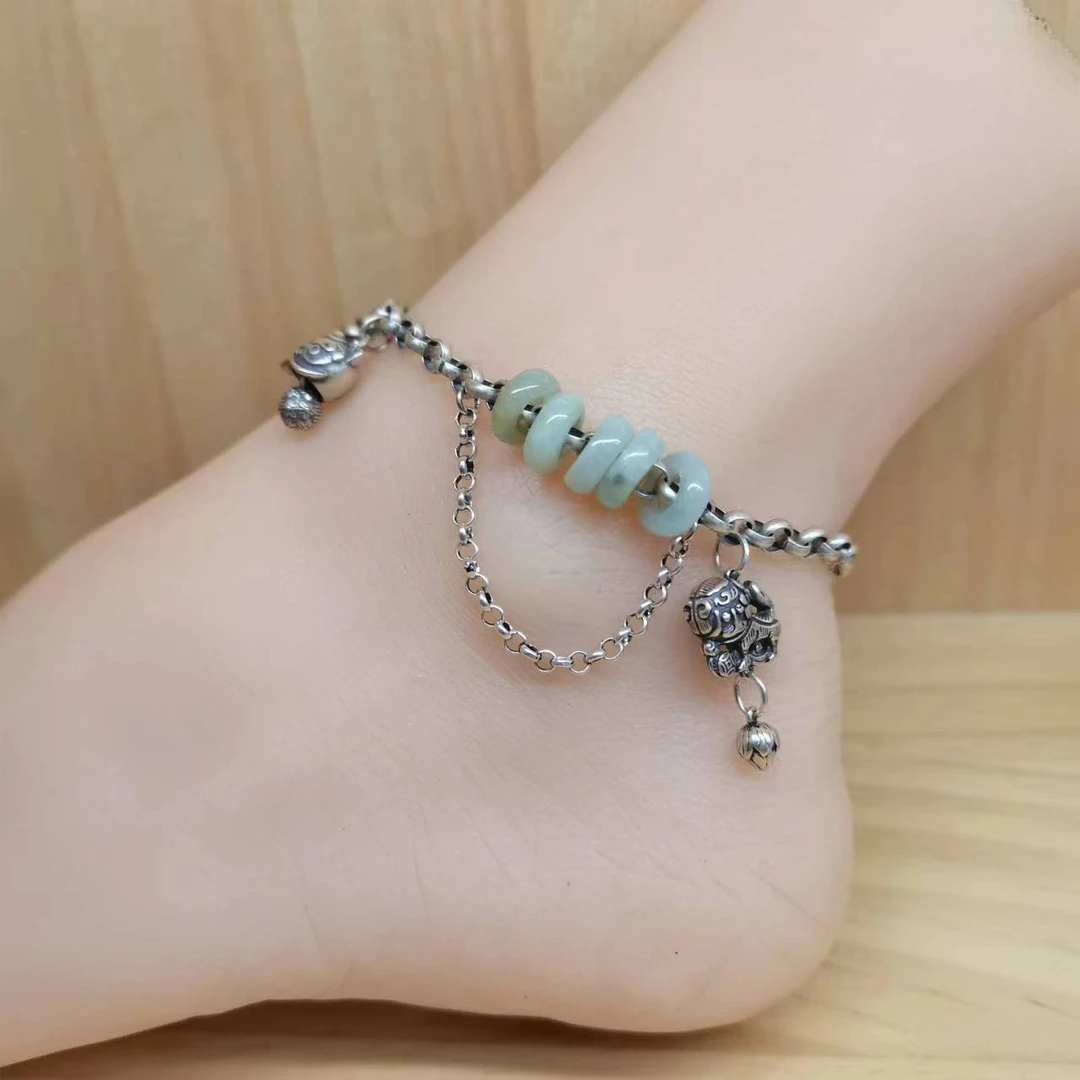 银之酷 925银脚链 925银脚链女款复古民族风简约个性可爱