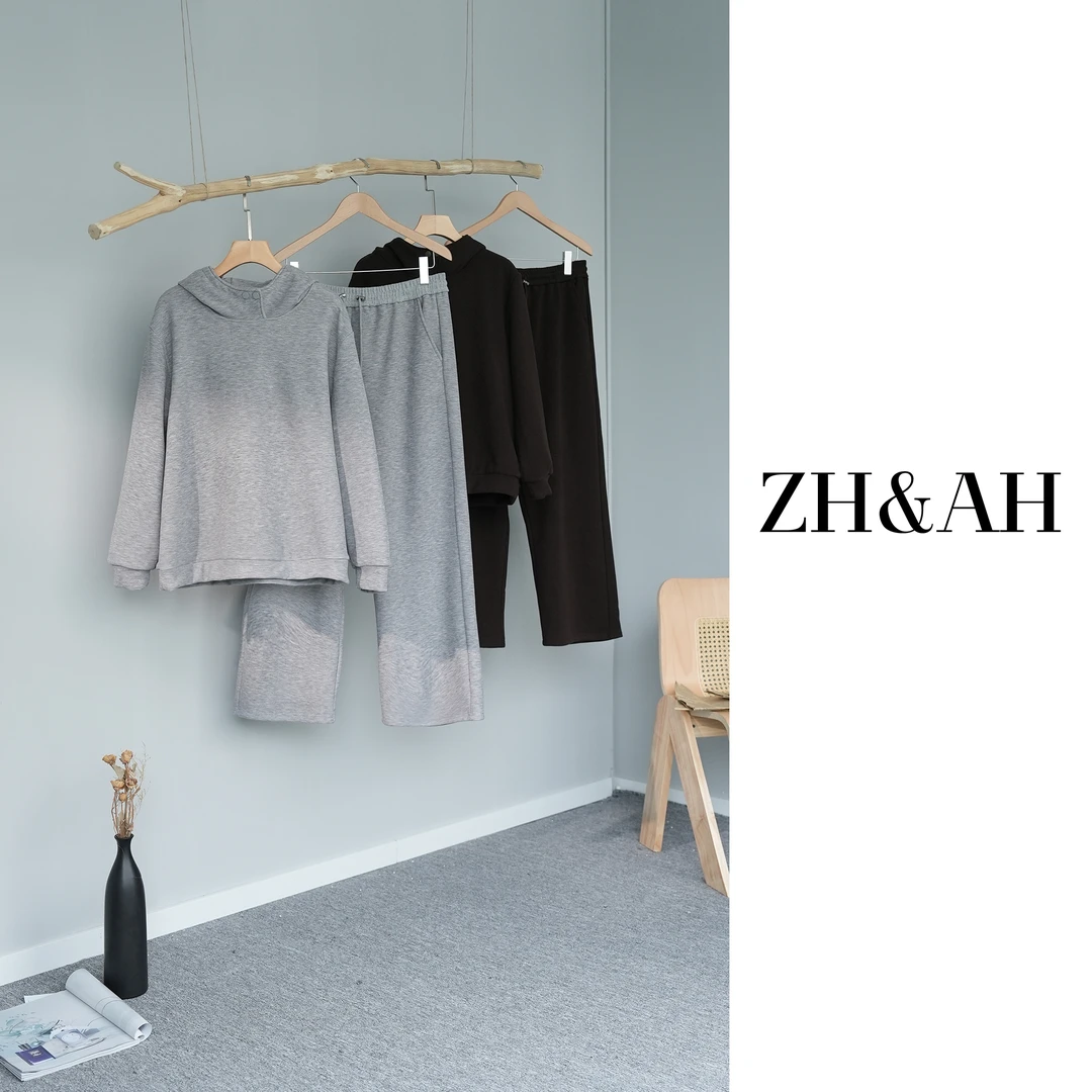 ZH&AH【闲暇时光】冬季新款时尚气质百搭设计感孕期通勤加绒套装裤