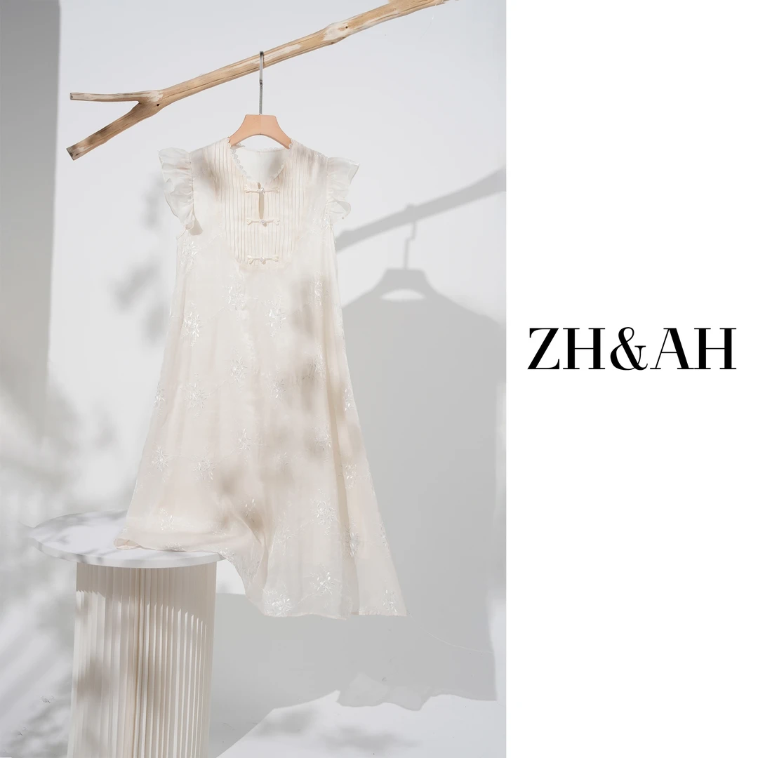 ZH&AH【亭亭玉立】夏季新款时尚气质百搭孕期设计师款新中式连衣裙