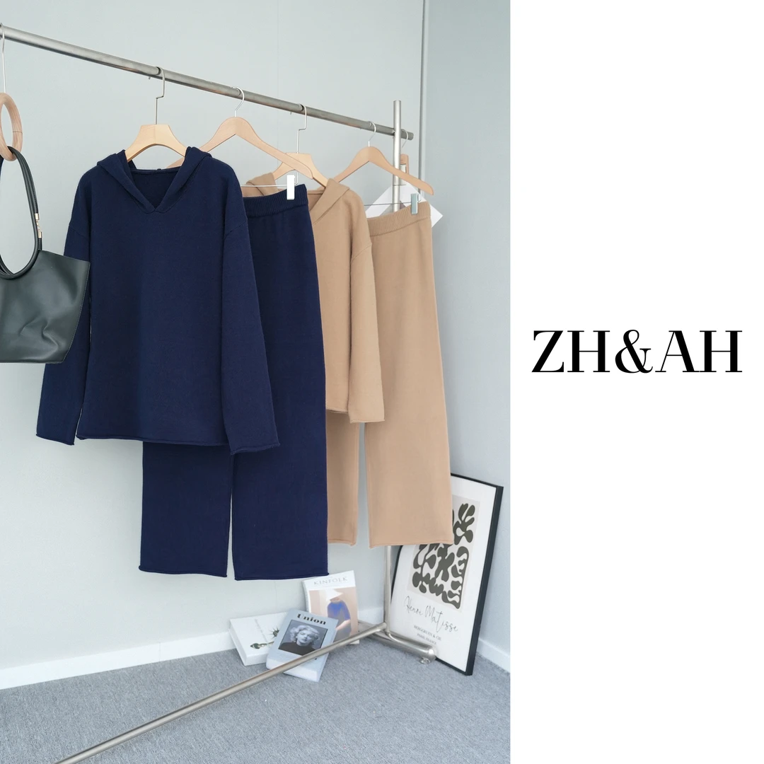 ZH&AH【天空之城】秋季新款时尚气质百搭设计感纤绒纱孕期毛衣套装