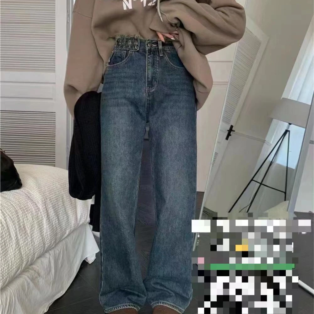 怀旧复古水洗百搭高腰牛仔裤