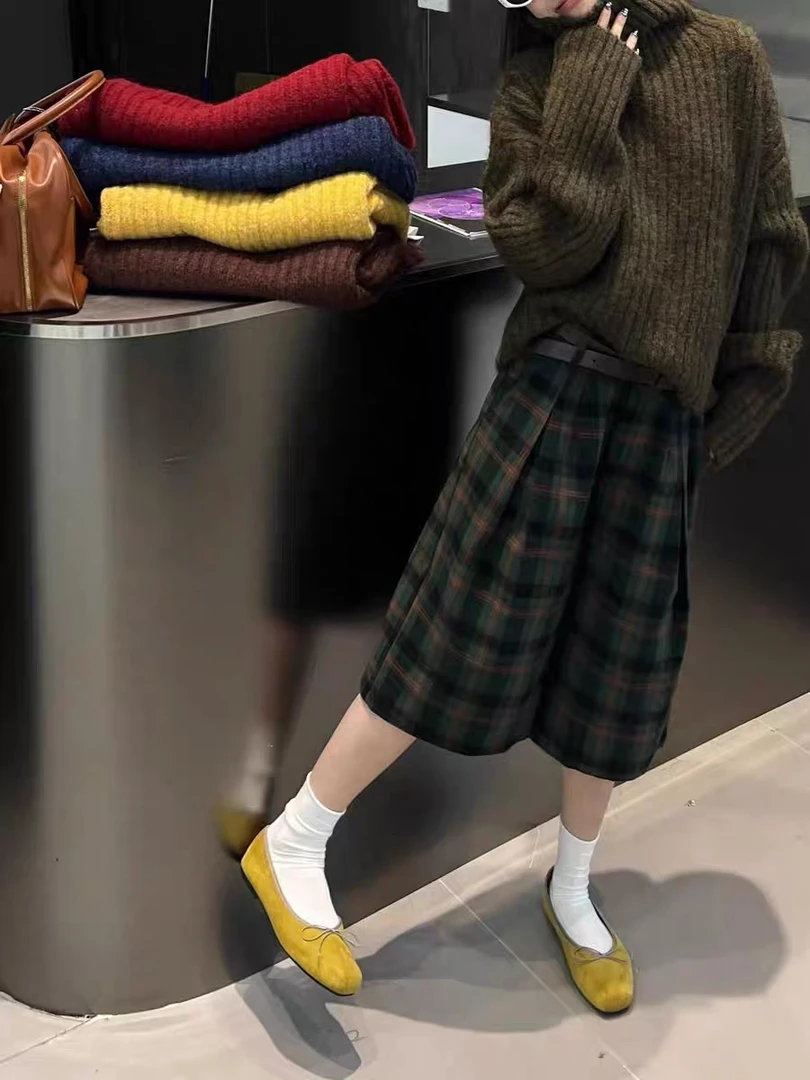 AiMi哎咪秋冬加厚格子毛呢七分裤百搭超好搭配的一条裤子