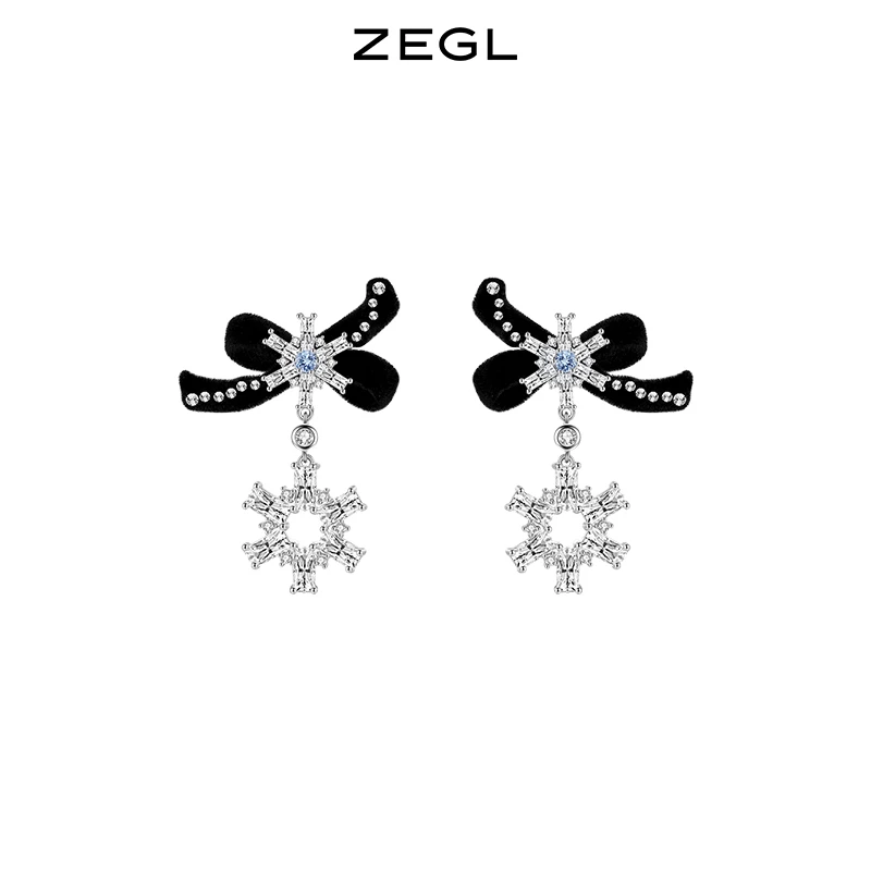 【ZEGL夏日折扣】设计师款蝴蝶结雪花耳环简约轻奢百搭饰品