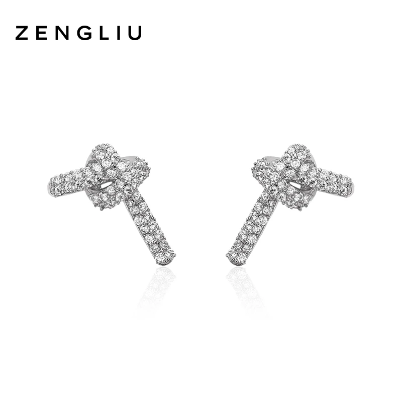 合金合成锆石耳饰 ZEGL小巧打结耳环同心结耳钉女简约气质冷淡风